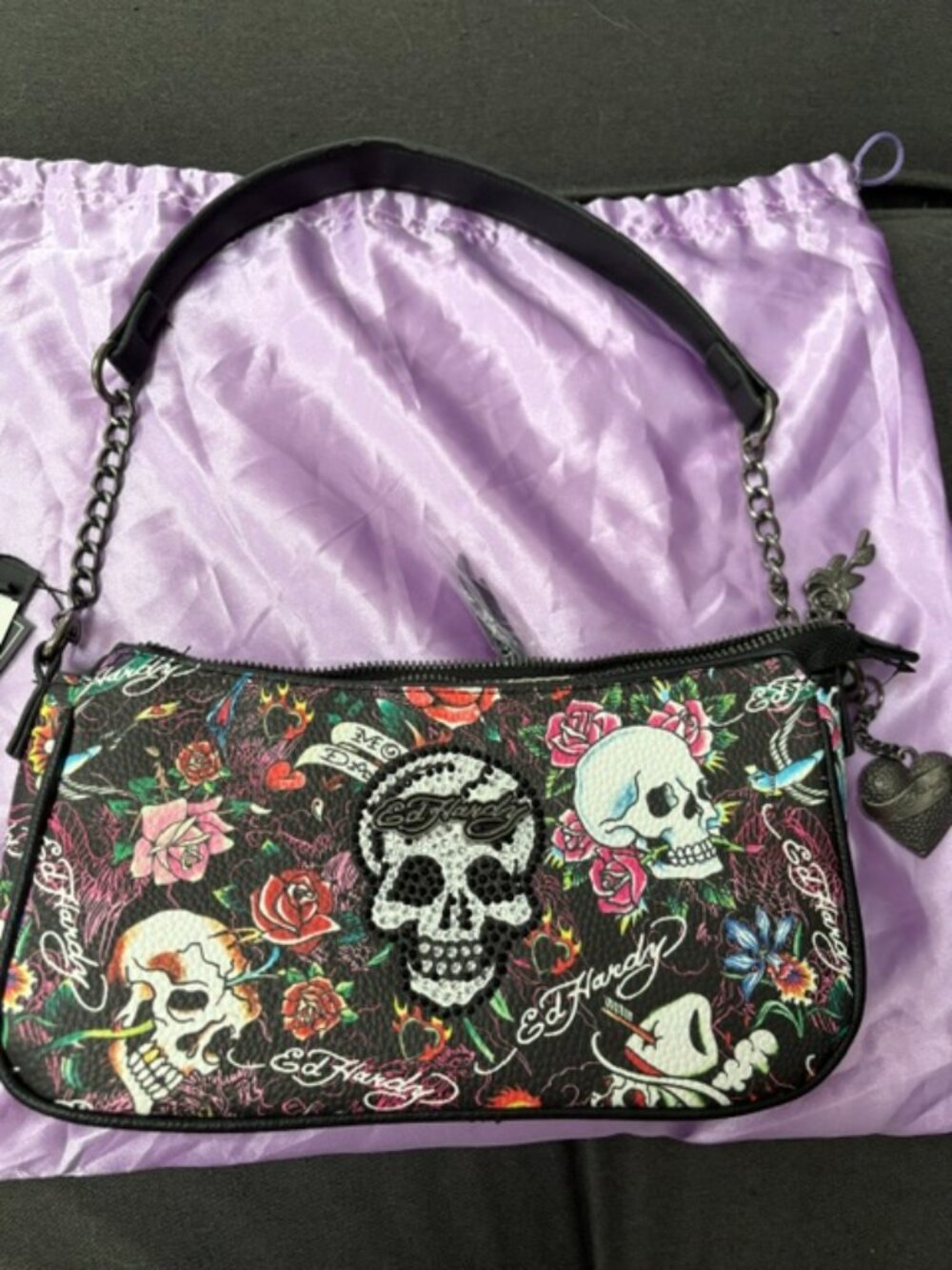 Ed Hardy Y2K Rhinestone Skull Shoulder Bag EHH481-42-0ML NWT